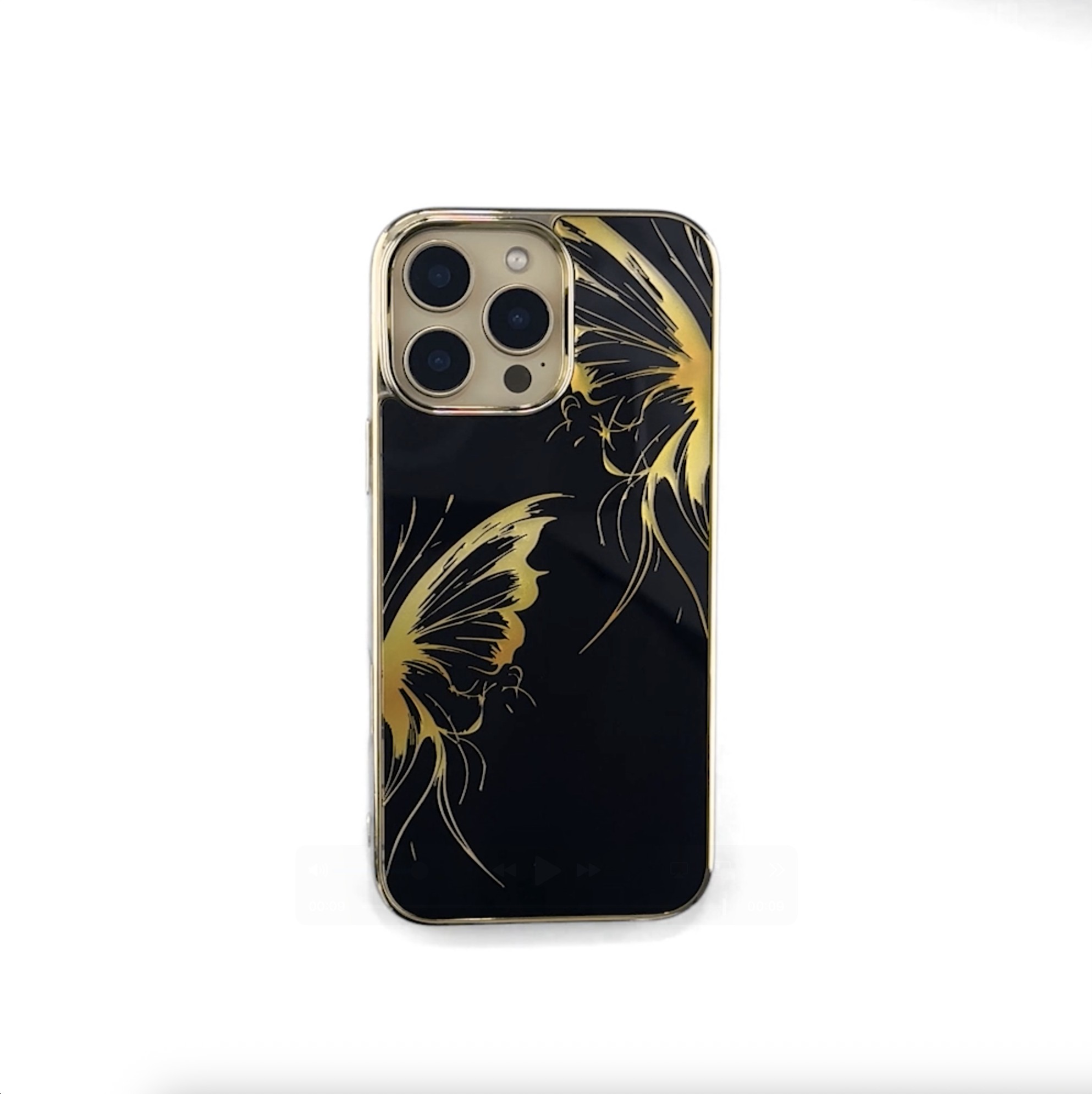 Etui do iPhone 16 Plus, Elite Glass z MagSafe, szklany tył, Golden Midnight, Skrzydła motyla, złote