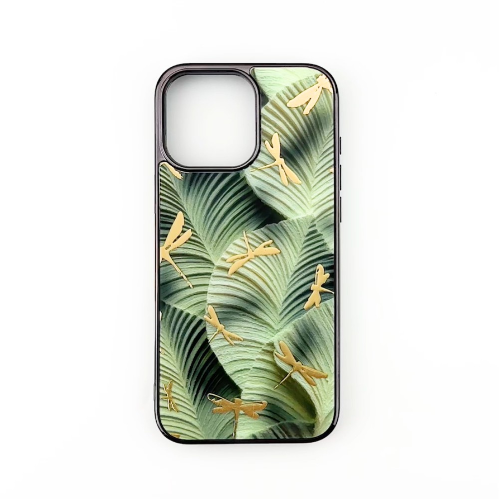 Etui do iPhone 16 Pro Max, Elite Glass z MagSafe, szklany tył, Kwiaty, Taniec ważek, czarne