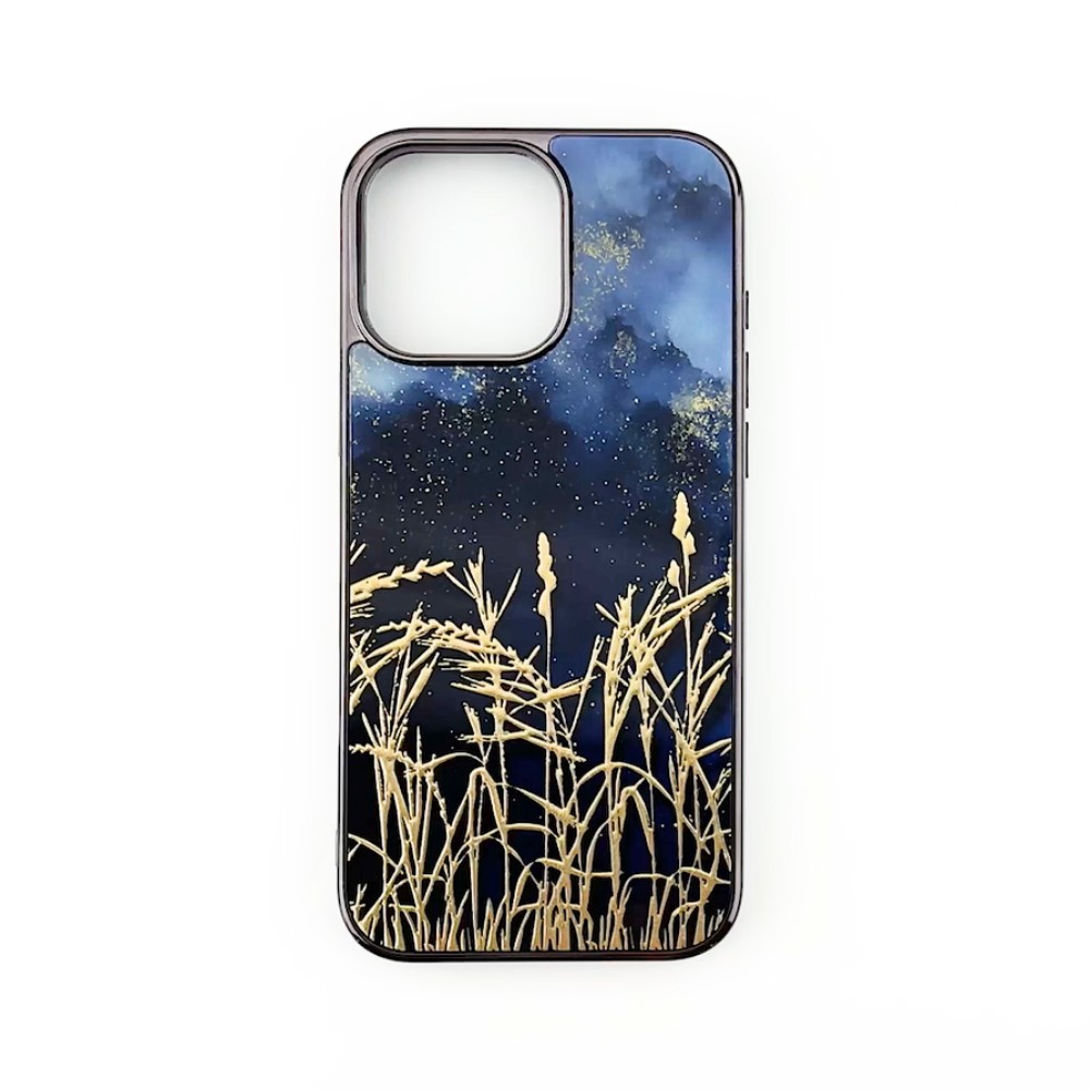 Etui do iPhone 16 Plus, Elite Glass z MagSafe, szklany tył, Kwiaty, Złote Trawy o Zmierzchu, czarne