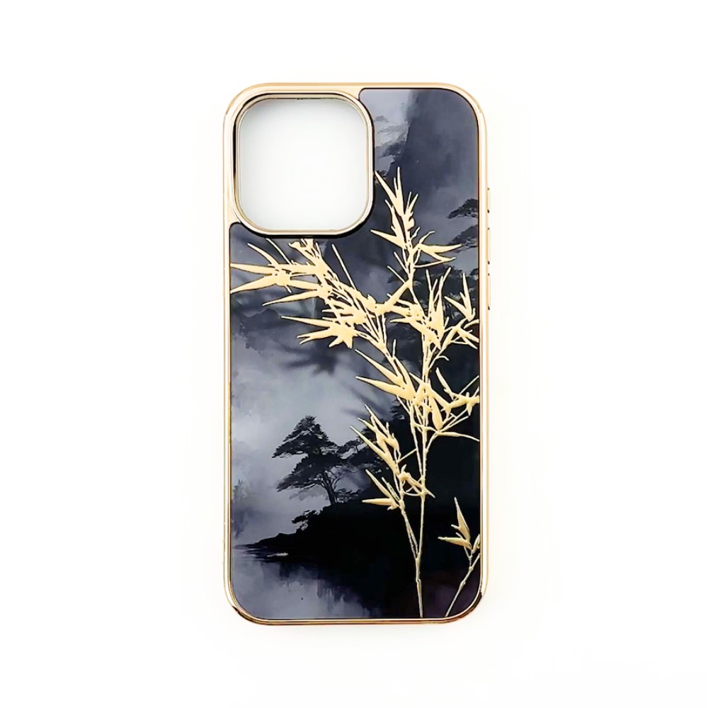 Etui do iPhone 16 Pro, Elite Glass z MagSafe, szklany tył, Azja, Złoty bambus, złote