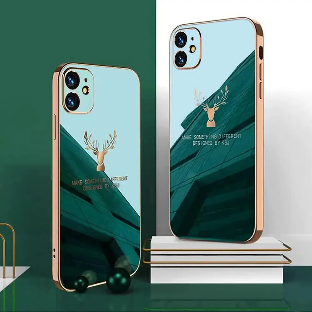 SURPHY do iPhone 12 z nadrukiem, szmaragdowe ze złotą ramką