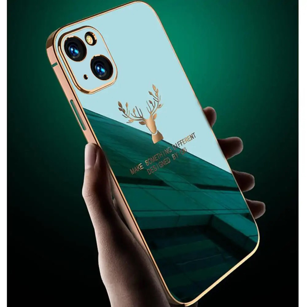 SURPHY do iPhone 13 Mini z nadrukiem, szmaragdowe ze złotą ramką