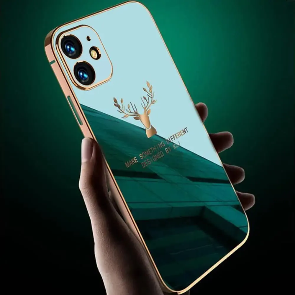 SURPHY do iPhone 12 z nadrukiem, szmaragdowe ze złotą ramką