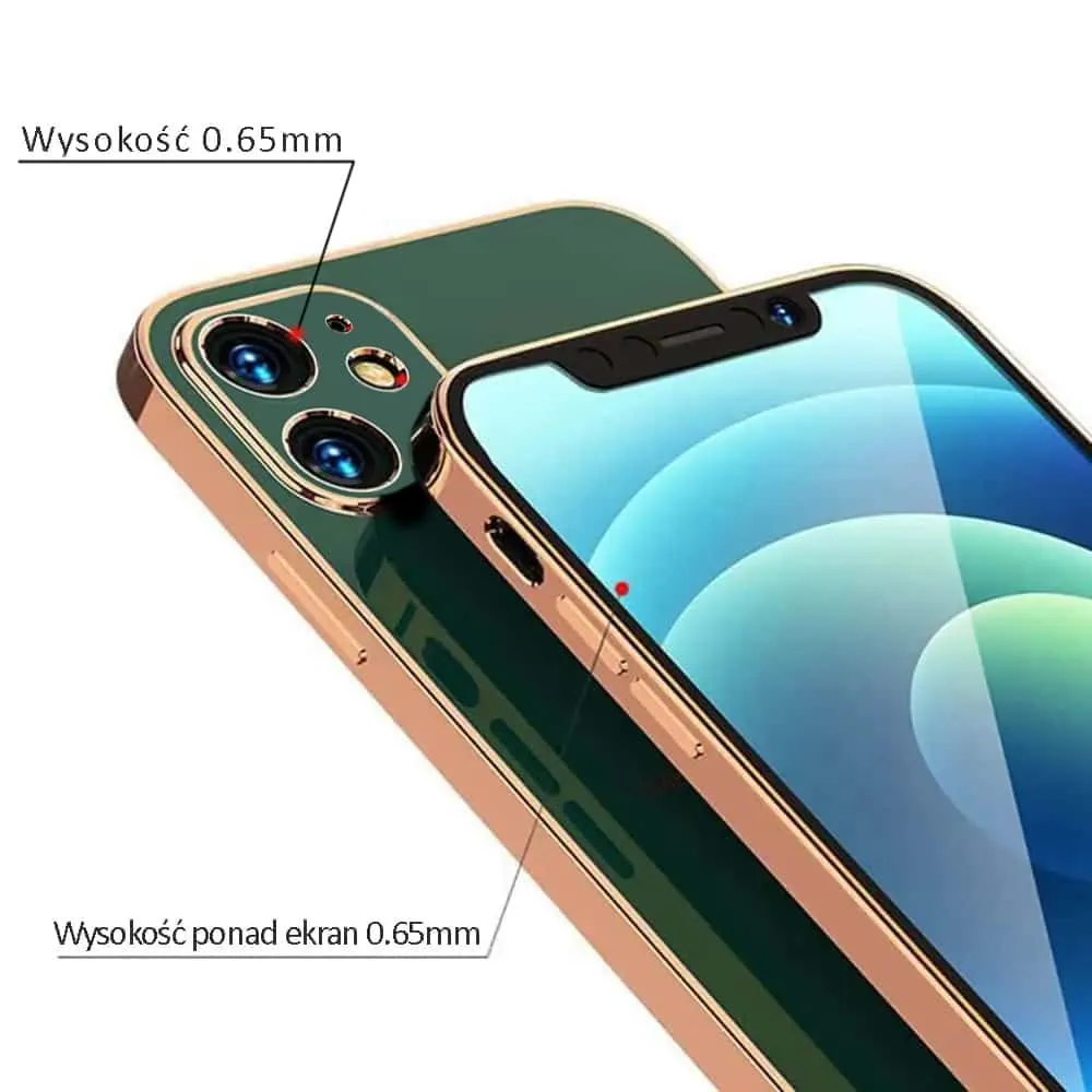 SURPHY do iPhone 12 z nadrukiem, szmaragdowe ze złotą ramką