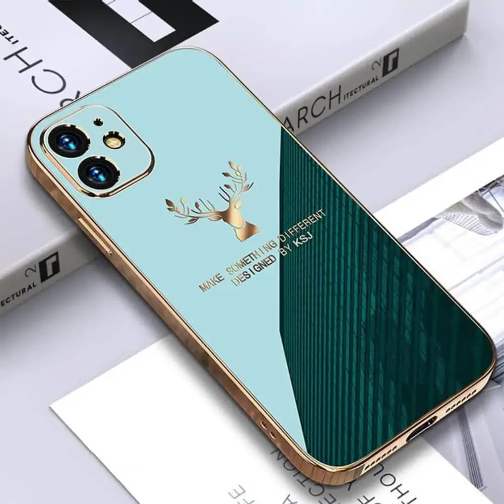 SURPHY do iPhone 12 z nadrukiem, szmaragdowe ze złotą ramką