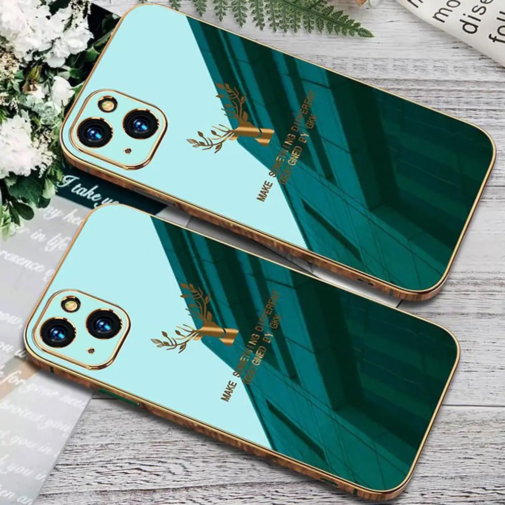 SURPHY do iPhone 13 Mini z nadrukiem, szmaragdowe ze złotą ramką