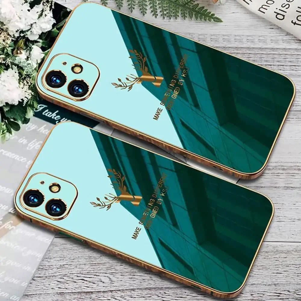 SURPHY do iPhone 12 z nadrukiem, szmaragdowe ze złotą ramką