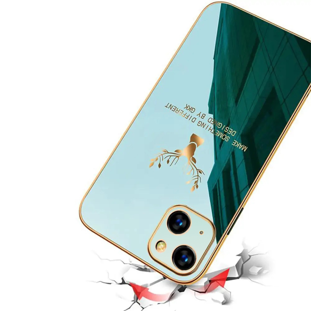 SURPHY do iPhone 13 Mini z nadrukiem, szmaragdowe ze złotą ramką