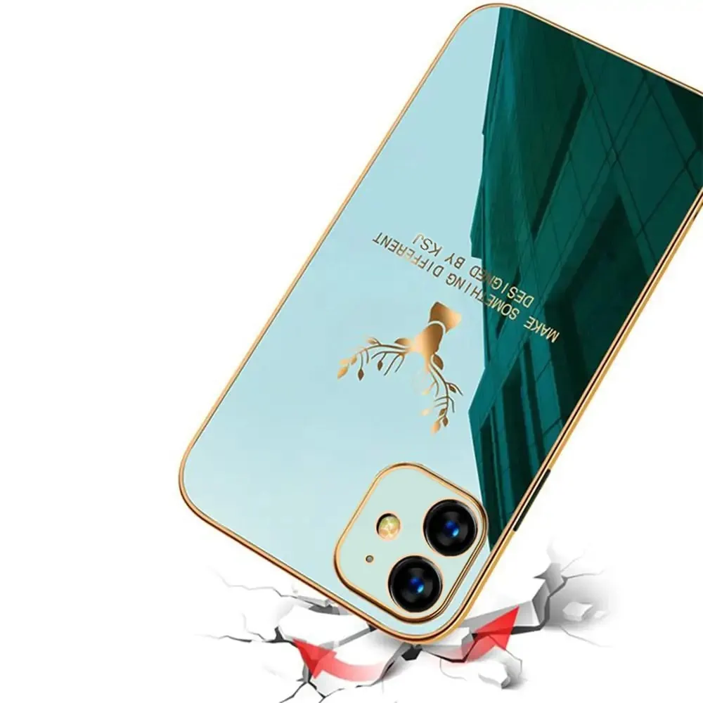 SURPHY do iPhone 12 z nadrukiem, szmaragdowe ze złotą ramką