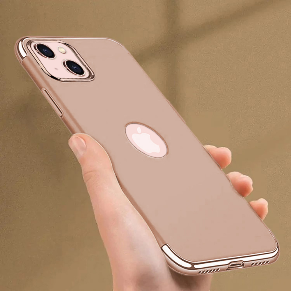 Etui do iPhone 13 eleganckie cienkie ze zdobieniami i widocznym logo, różowe złoto (OUTLET)