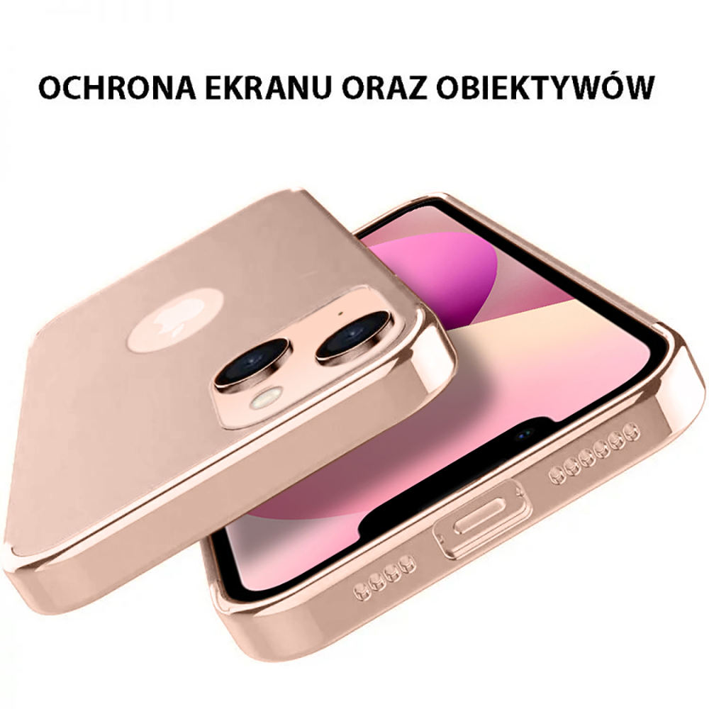Etui do iPhone 13 eleganckie cienkie ze zdobieniami i widocznym logo, różowe złoto (OUTLET)
