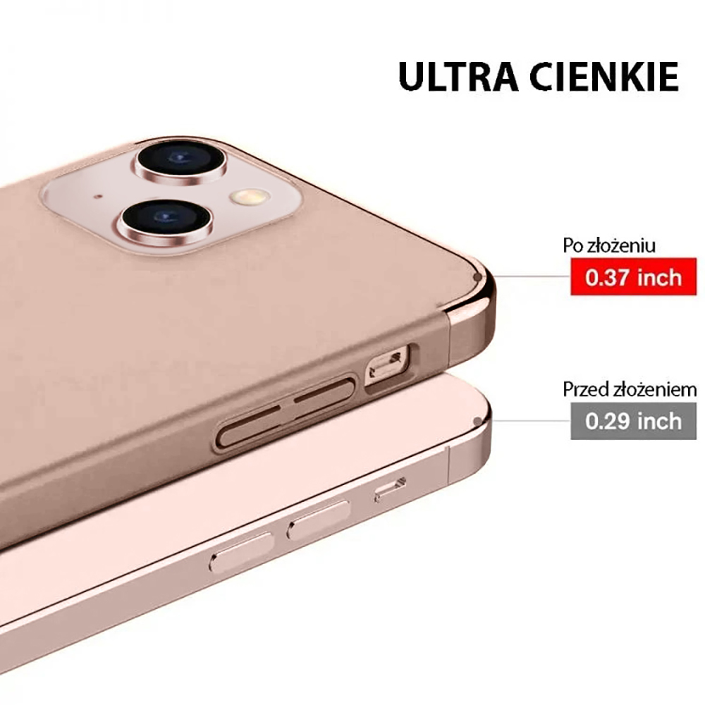 Etui do iPhone 13 eleganckie cienkie ze zdobieniami i widocznym logo, różowe złoto (OUTLET)