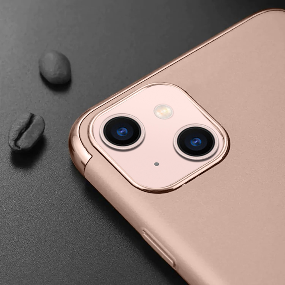 Etui do iPhone 13 eleganckie cienkie ze zdobieniami i widocznym logo, różowe złoto (OUTLET)