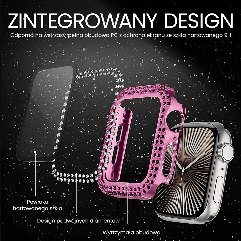 Etui do Apple Watch 7/8/9 – 41mm, z brokatową osłoną, różowe złoto
