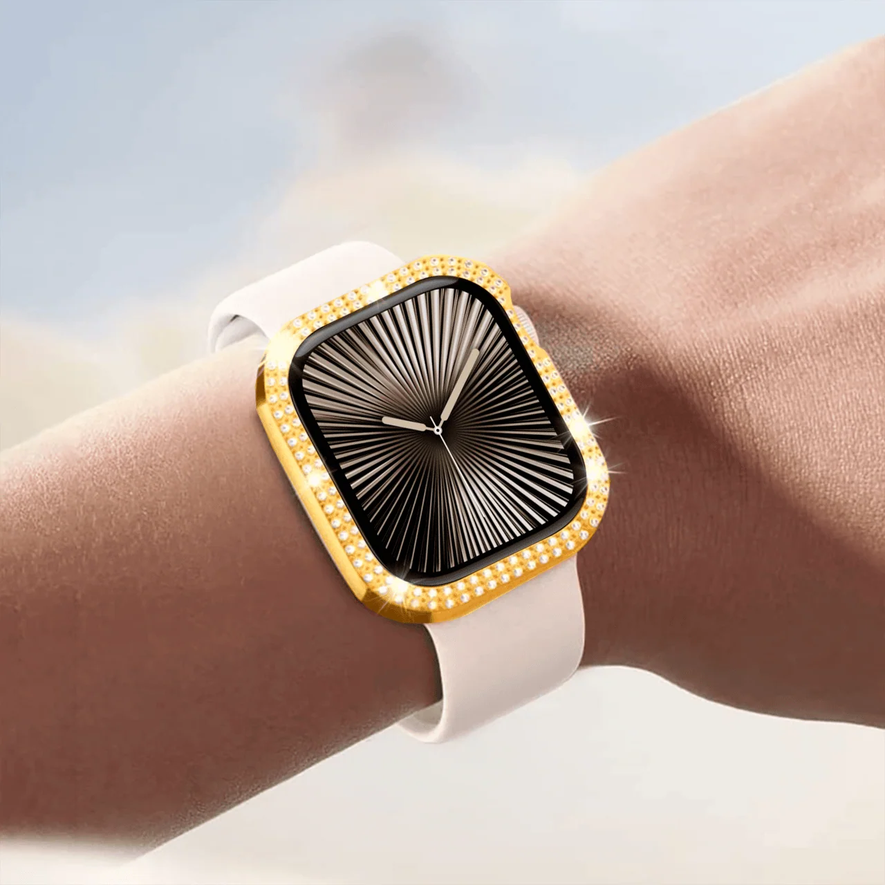 Etui do Apple Watch 7/8/9 – 45mm, z brokatową osłoną, złote