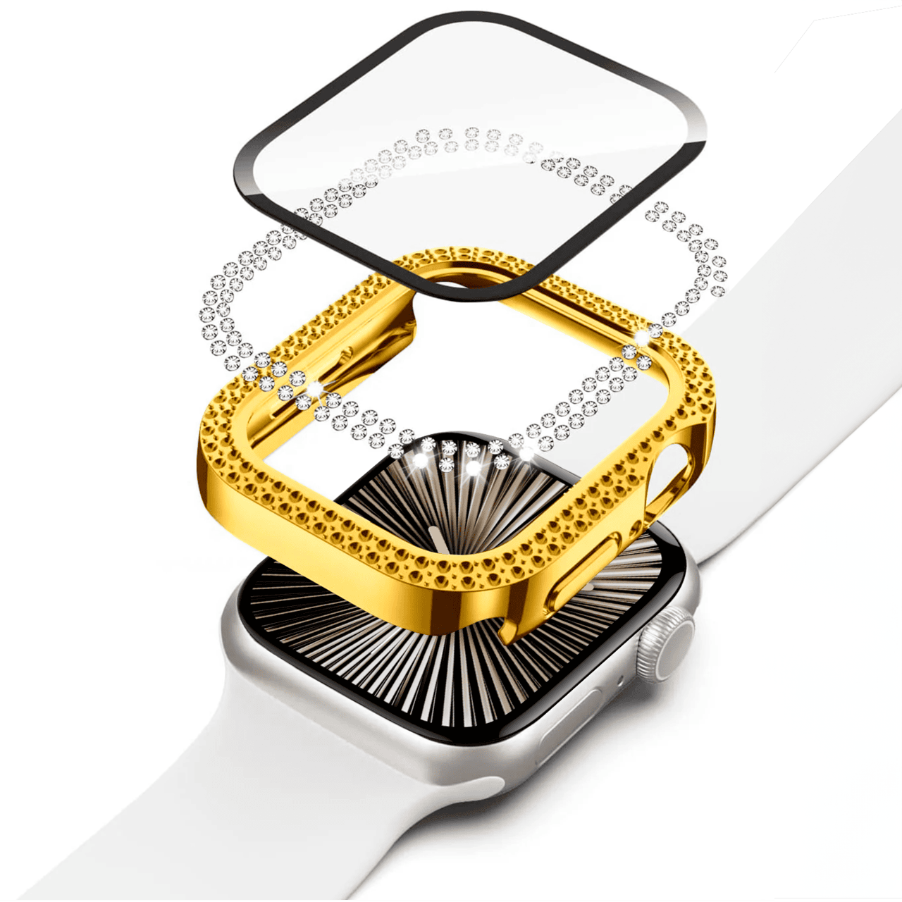 Etui do Apple Watch 7/8/9 – 45mm, z brokatową osłoną, złote