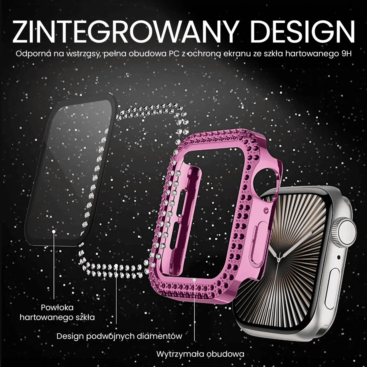 Etui do Apple Watch SE/4/5/6 – 40mm, z brokatową osłoną, różowe złoto