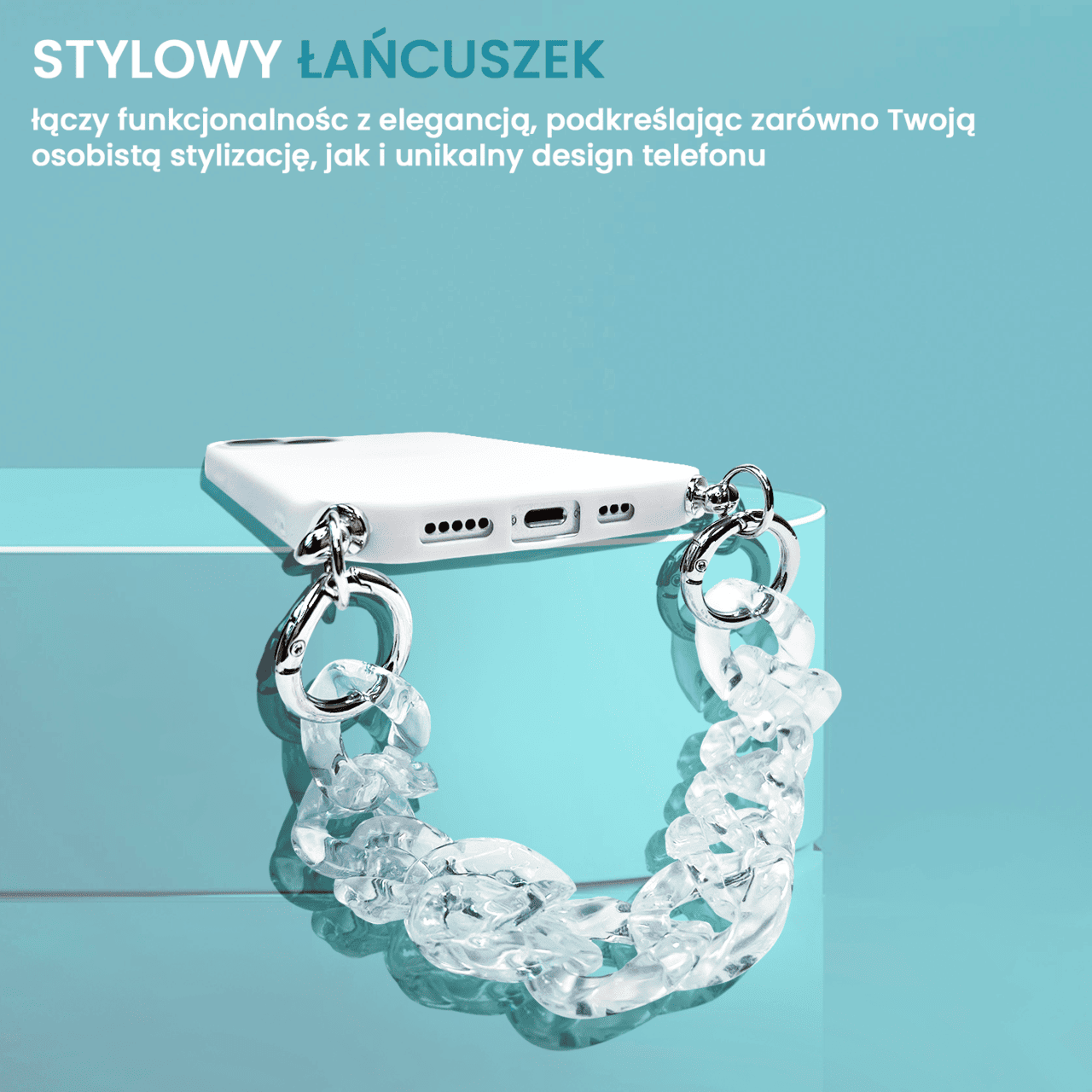 Etui do iPhone 13 Crossbody na ramie jak torebka, z łańcuszkiem i sznurkiem, alabastrowe białe