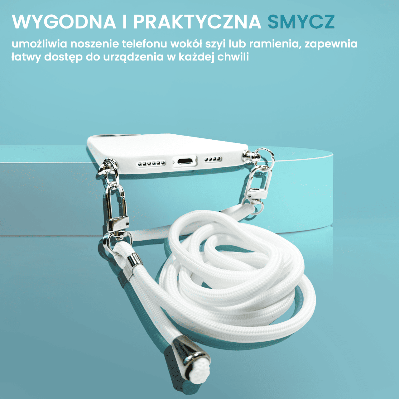 Etui do iPhone 13 Crossbody na ramie jak torebka, z łańcuszkiem i sznurkiem, alabastrowe białe