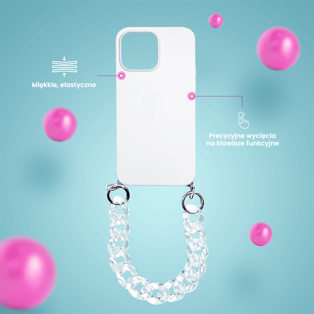 Etui do iPhone 13 Crossbody na ramie jak torebka, z łańcuszkiem i sznurkiem, alabastrowe białe