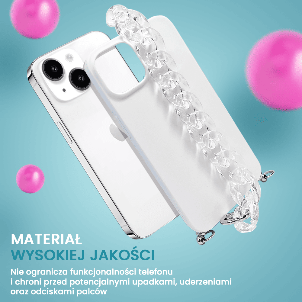 Etui do iPhone 13 Crossbody na ramie jak torebka, z łańcuszkiem i sznurkiem, alabastrowe białe