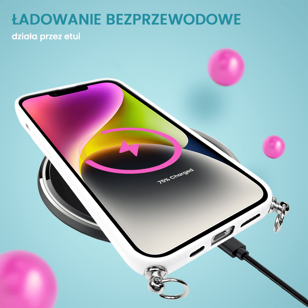 Etui do iPhone 13 Crossbody na ramie jak torebka, z łańcuszkiem i sznurkiem, alabastrowe białe