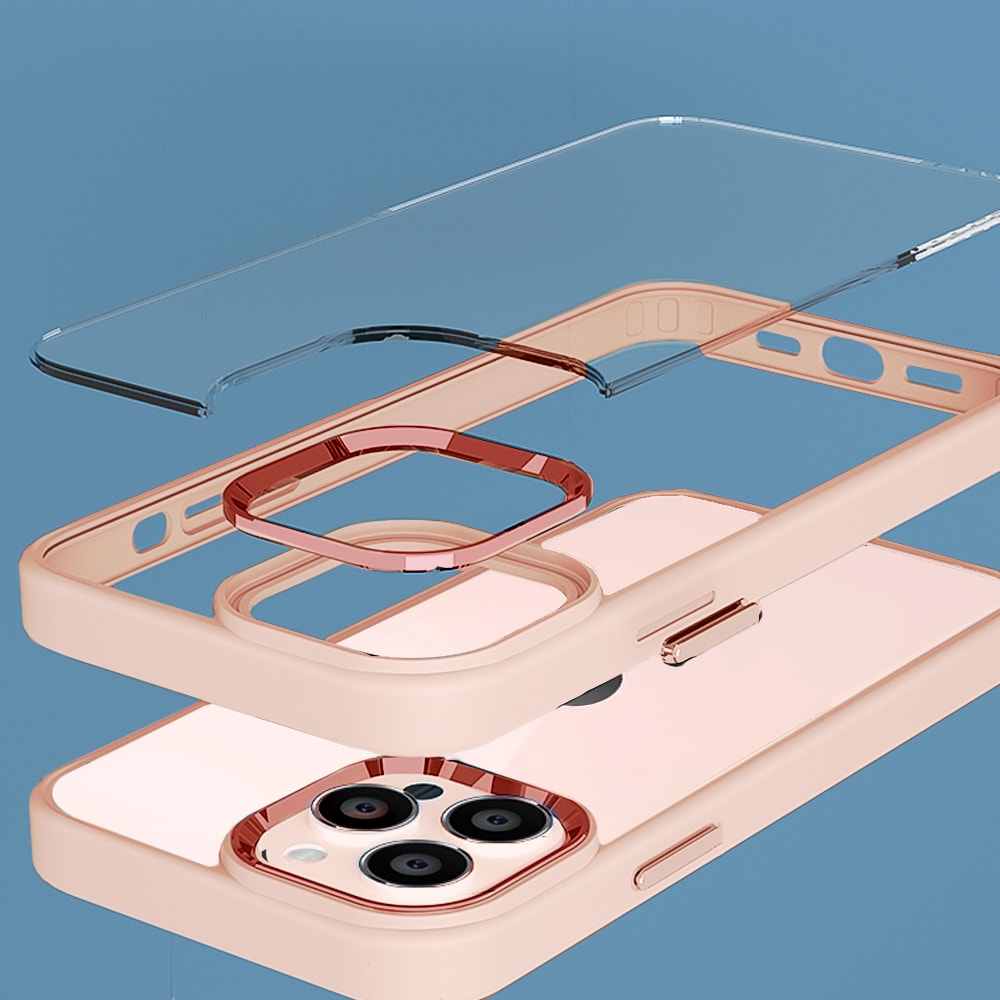 Etui do iPhone 13 przeźroczyste, twardy tył, ramka pudrowy róż (OUTLET)