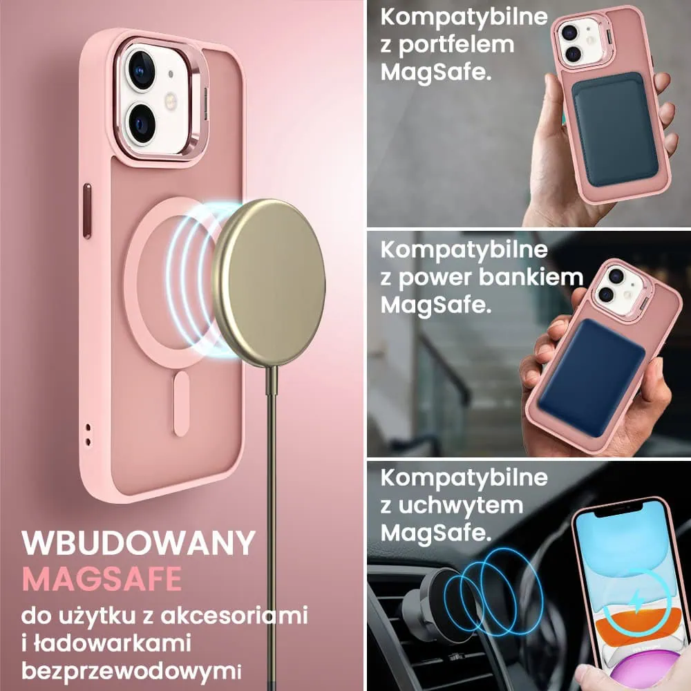 Etui do iPhone 11 Arctic Stand, półprzeźroczyste, z osłoną aparatu i podstawką, różowe