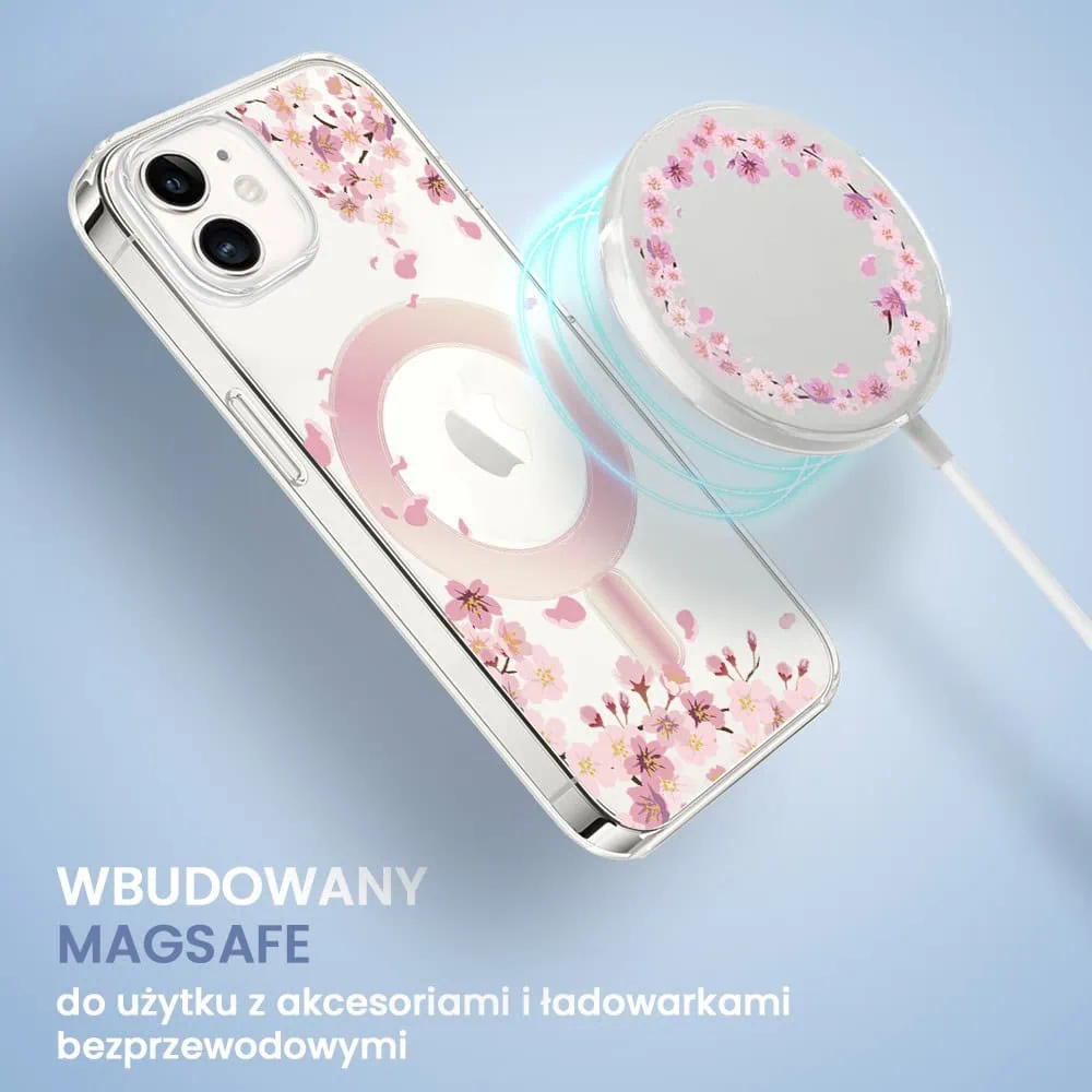 Etui do iPhone 11, Flower MagSafe, kwiat wiśni, przeźroczyste