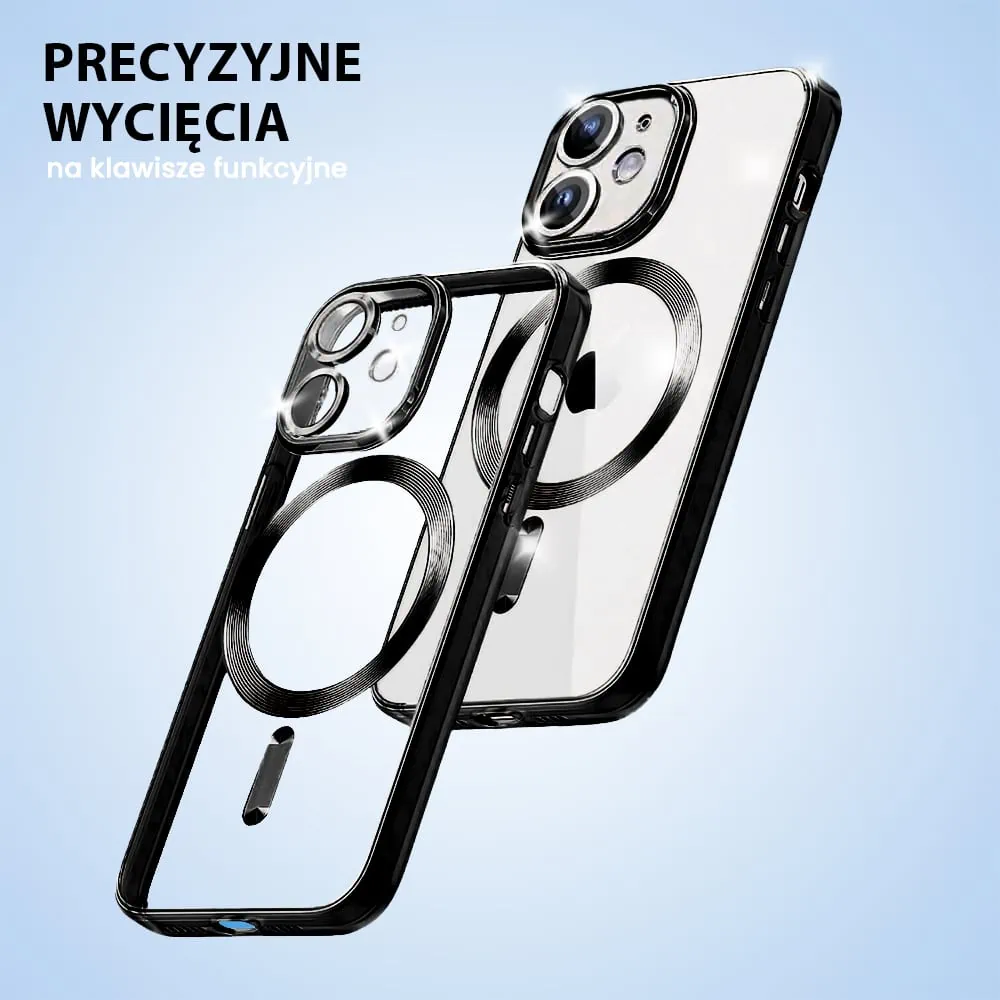 Etui do iPhone 11 MagSafe Luxury Protect przeźroczyste, hybrydowa ochrona kamery, czarne