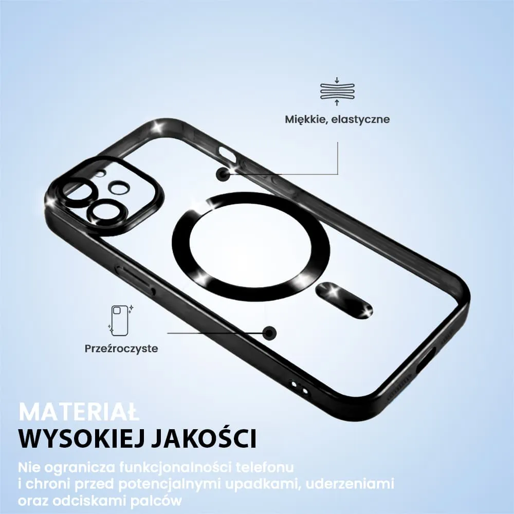 Etui do iPhone 11 MagSafe Luxury Protect przeźroczyste, hybrydowa ochrona kamery, czarne