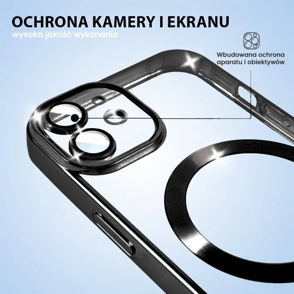 Etui do iPhone 11 MagSafe Luxury Protect przeźroczyste, hybrydowa ochrona kamery, czarne