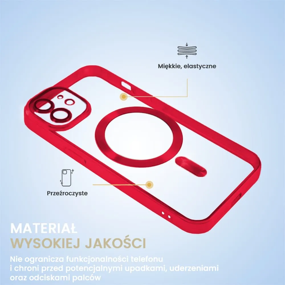 Etui do iPhone 11 MagSafe Luxury Protect przeźroczyste, hybrydowa ochrona kamery, czerwone