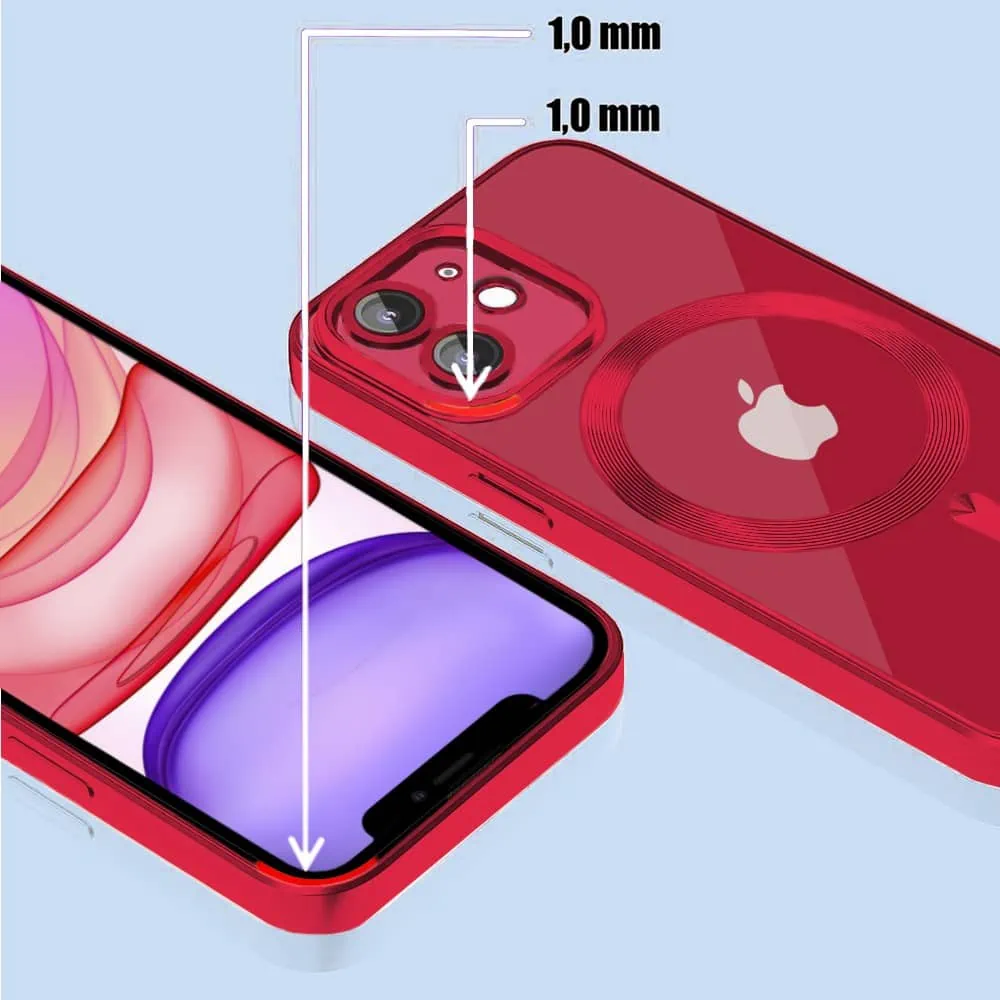 Etui do iPhone 11 MagSafe Luxury Protect przeźroczyste, hybrydowa ochrona kamery, czerwone