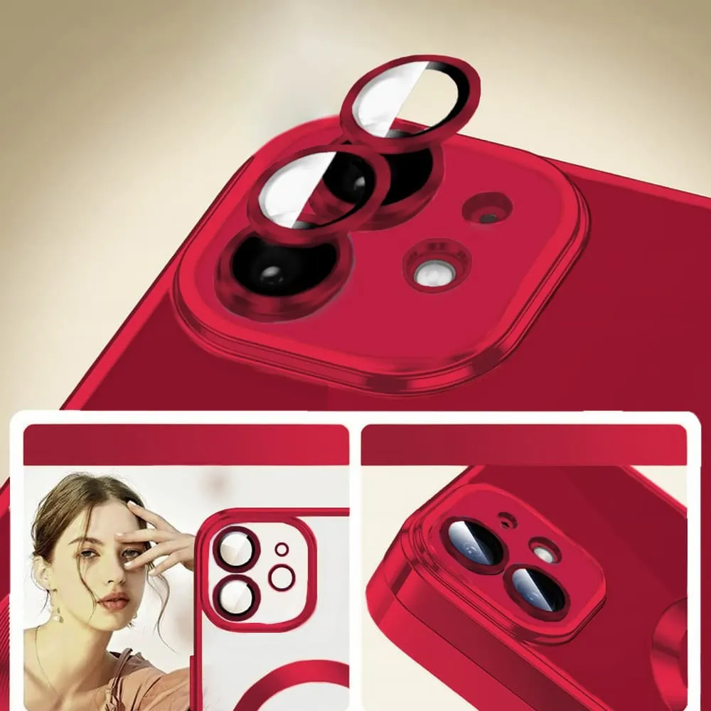 Etui do iPhone 11 MagSafe Luxury Protect przeźroczyste, hybrydowa ochrona kamery, czerwone