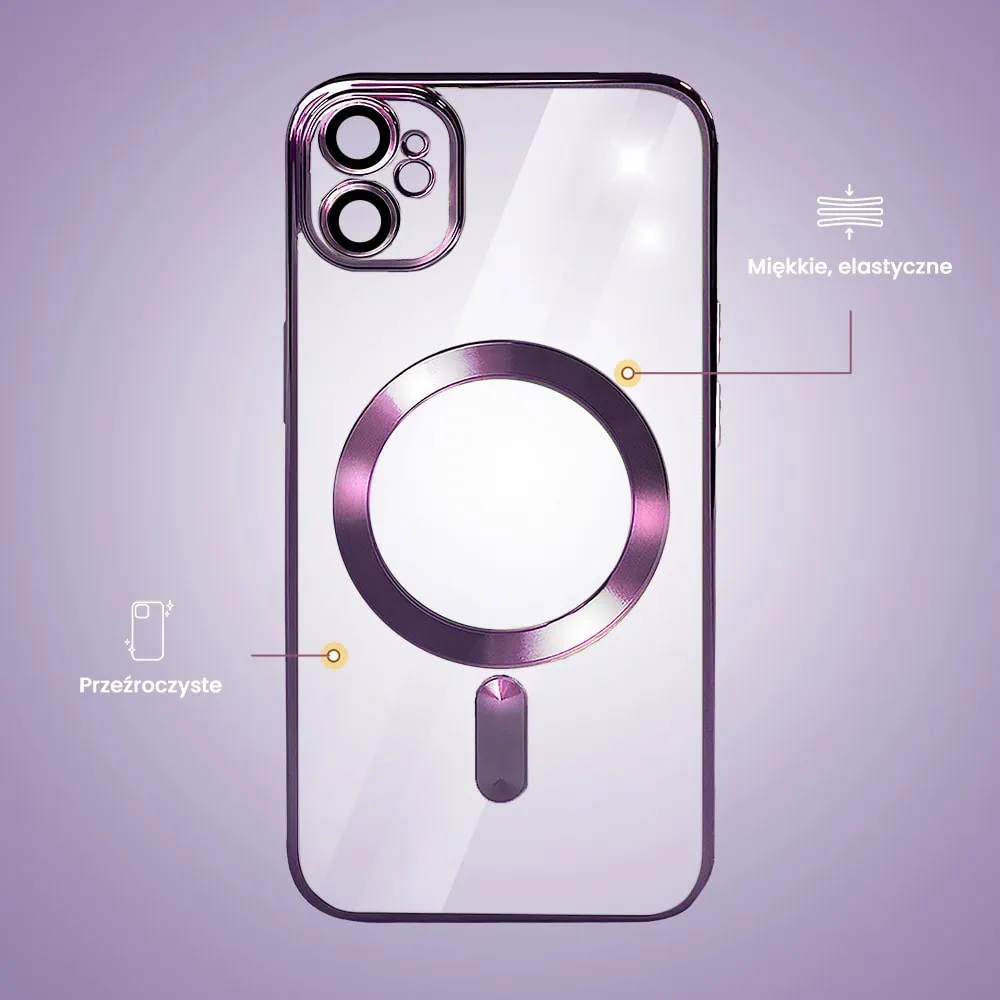Etui do iPhone 11 MagSafe Luxury Protect przeźroczyste, hybrydowa ochrona kamery, purpurowe