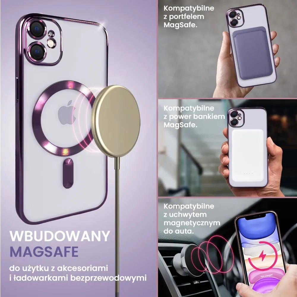 Etui do iPhone 11 MagSafe Luxury Protect przeźroczyste, hybrydowa ochrona kamery, purpurowe