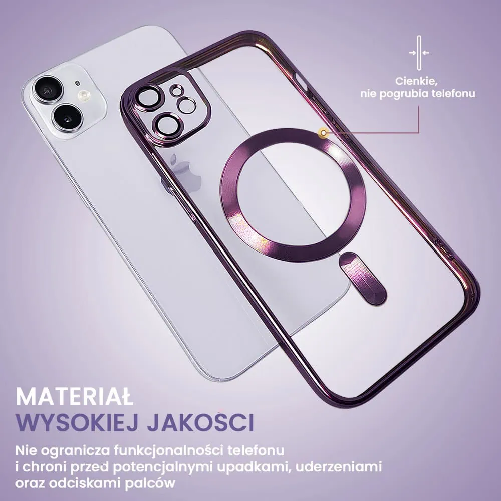 Etui do iPhone 11 MagSafe Luxury Protect przeźroczyste, hybrydowa ochrona kamery, purpurowe