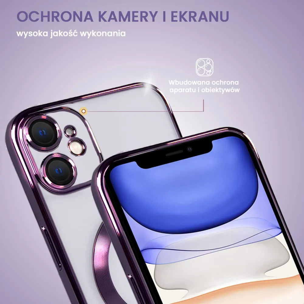 Etui do iPhone 11 MagSafe Luxury Protect przeźroczyste, hybrydowa ochrona kamery, purpurowe
