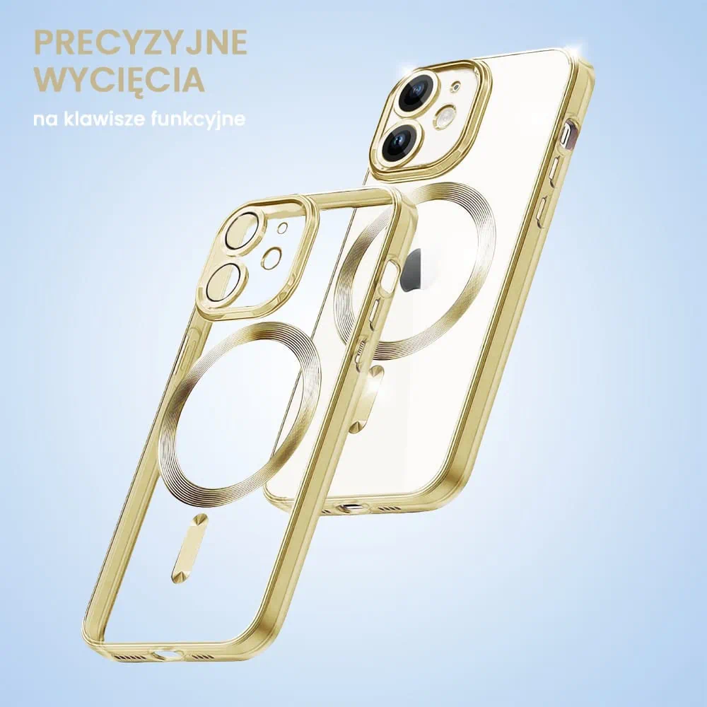Etui do iPhone 11 MagSafe Luxury Protect przeźroczyste, hybrydowa ochrona kamery, złote