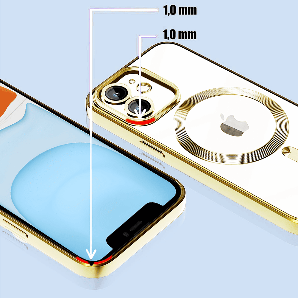 Etui do iPhone 11 MagSafe Luxury Protect przeźroczyste, hybrydowa ochrona kamery, złote