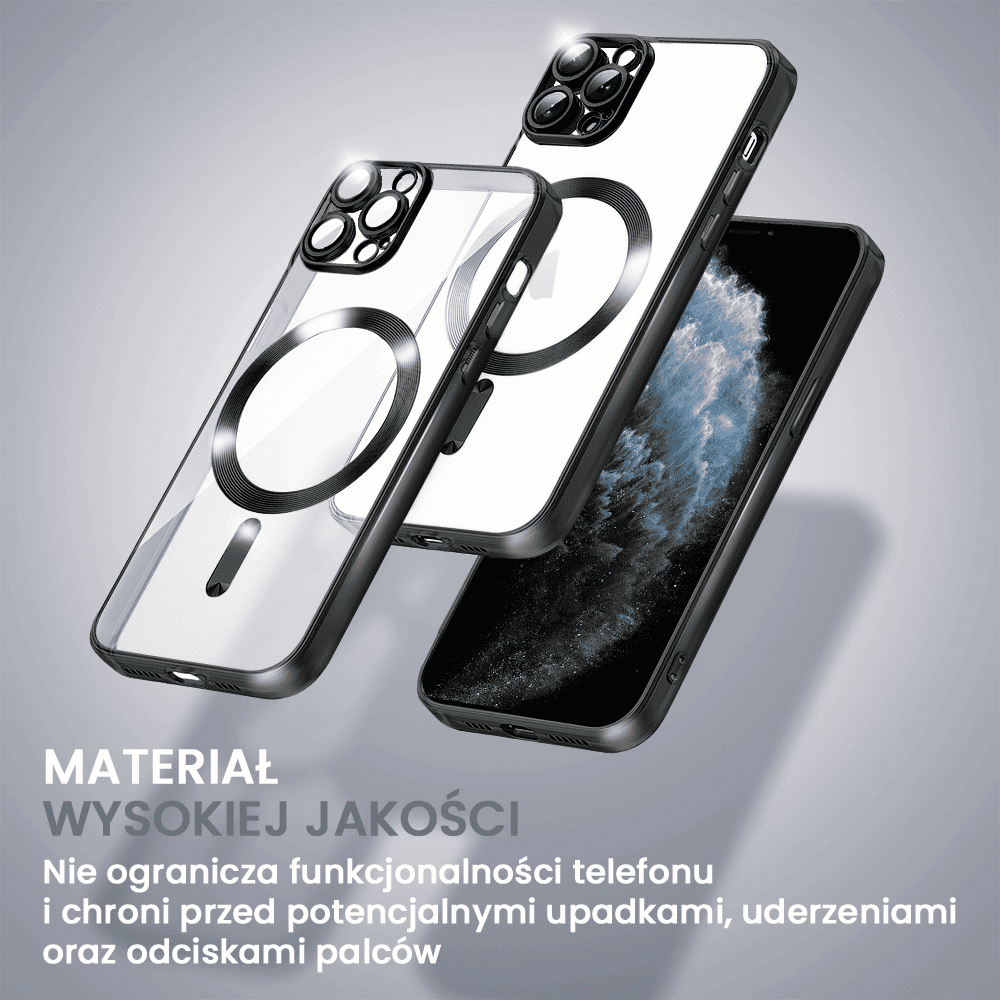 Etui do iPhone 11 Pro MagSafe Luxury Protect przeźroczyste, hybrydowa ochrona kamery, czarne