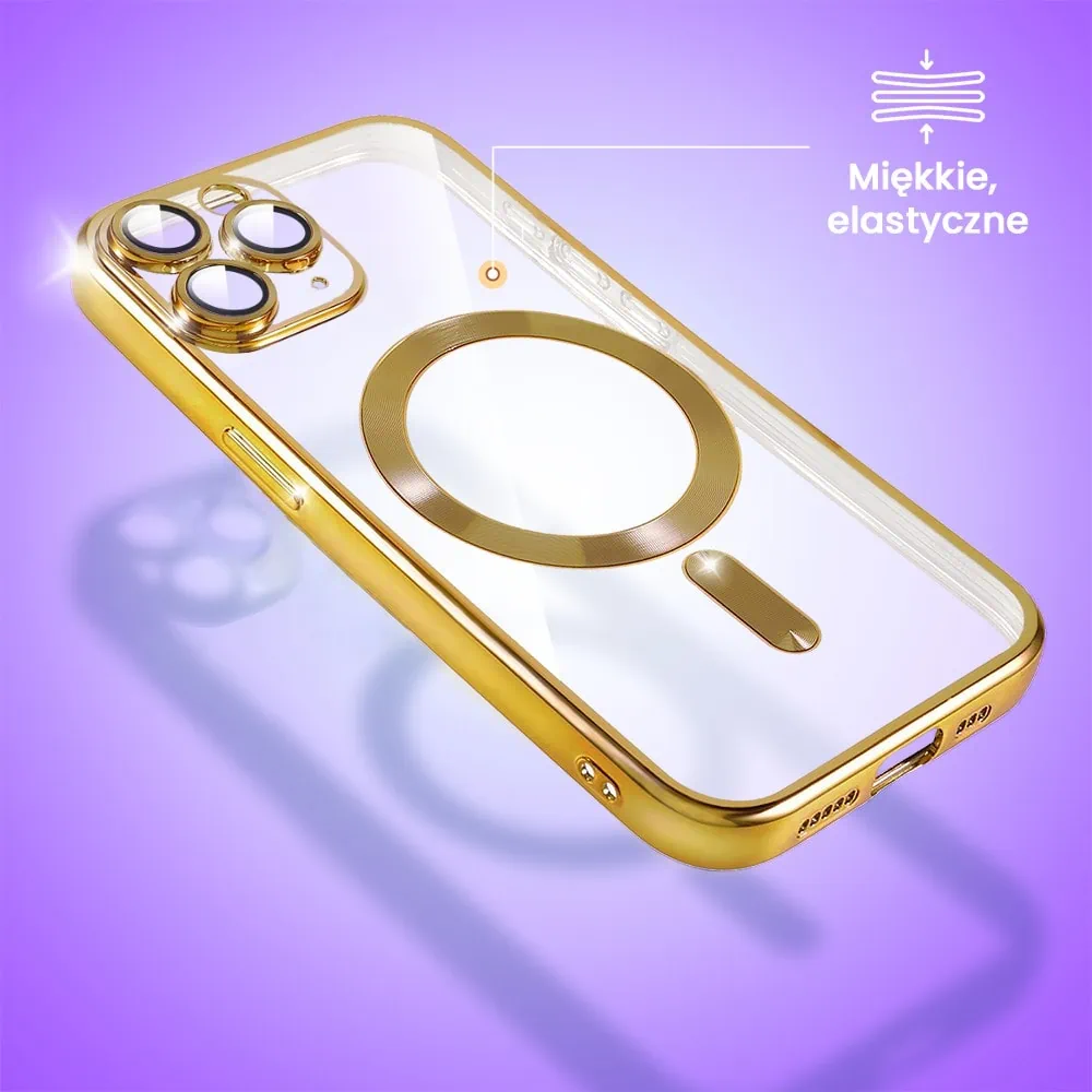 Etui do iPhone 11 Pro Max MagSafe Luxury Protect przeźroczyste, hybrydowa ochrona kamery, złote