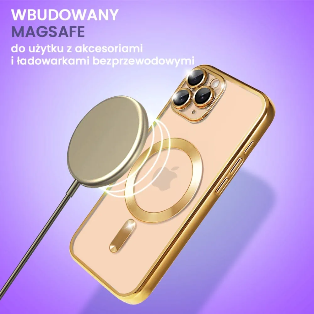 Etui do iPhone 11 Pro Max MagSafe Luxury Protect przeźroczyste, hybrydowa ochrona kamery, złote