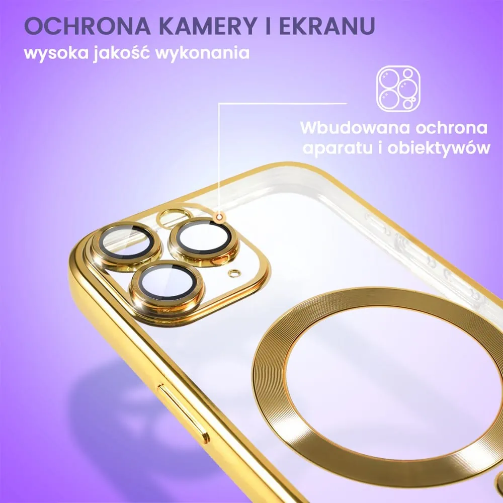 Etui do iPhone 11 Pro Max MagSafe Luxury Protect przeźroczyste, hybrydowa ochrona kamery, złote