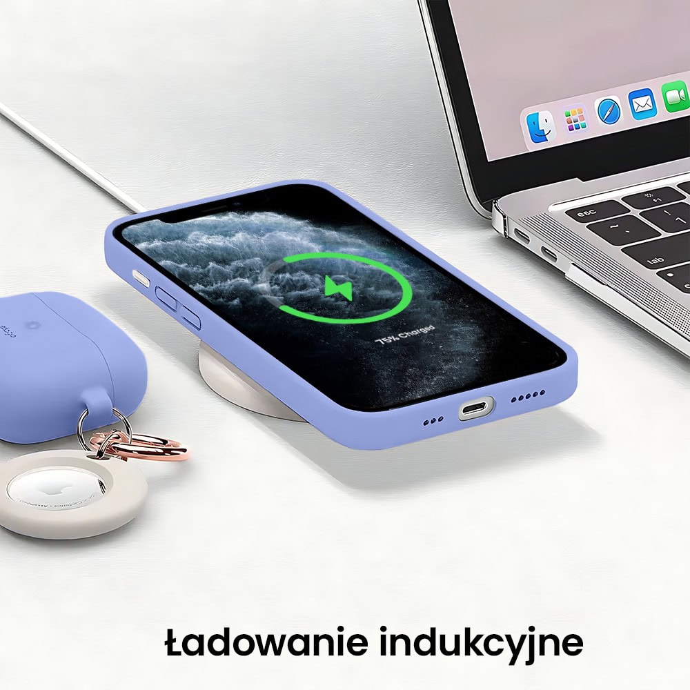 Etui do iPhone 11 Pro Max silikonowe z mikrofibrą soft touch z osłoną na aparat, fioletowe liliowe