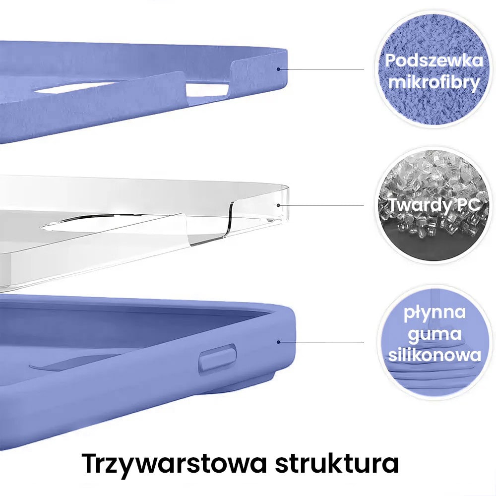 Etui do iPhone 11 Pro Max silikonowe z mikrofibrą soft touch z osłoną na aparat, fioletowe liliowe