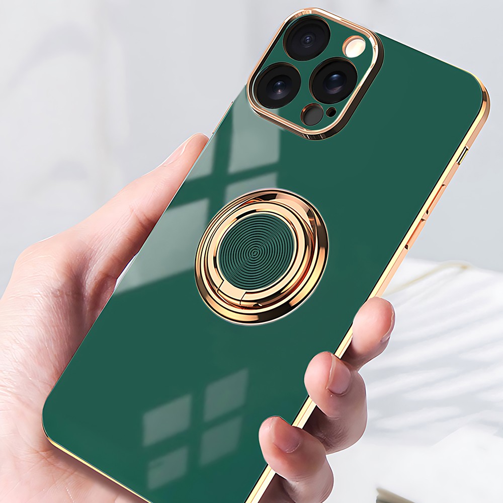 Etui do iPhone 11 Pro eleganckie, ze złotym, metalowym uchwytem i zdobieniami, osłona na aparat, zielone
