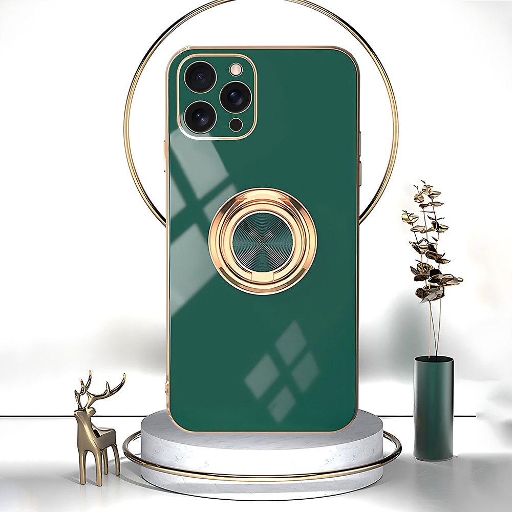 Etui do iPhone 11 Pro eleganckie, ze złotym, metalowym uchwytem i zdobieniami, osłona na aparat, zielone