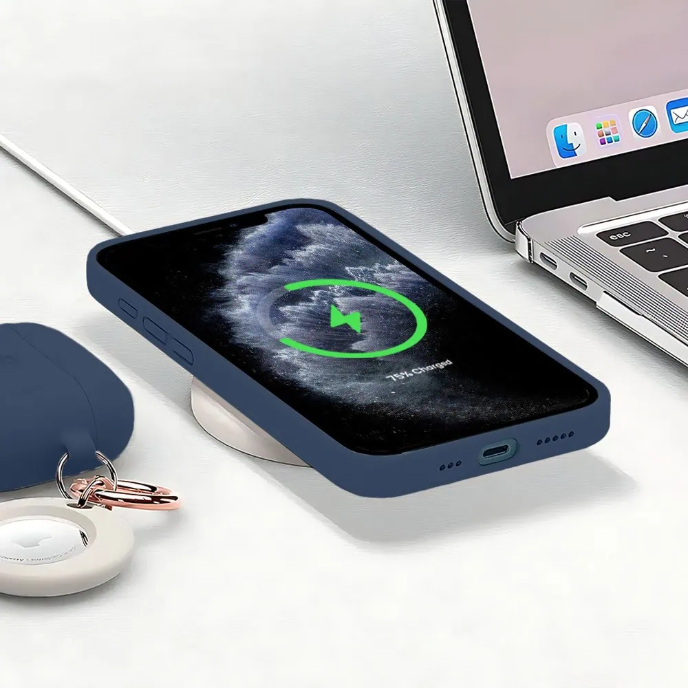 Etui do iPhone 11 Pro silikonowe z mikrofibrą soft touch z osłoną na aparat, granatowe